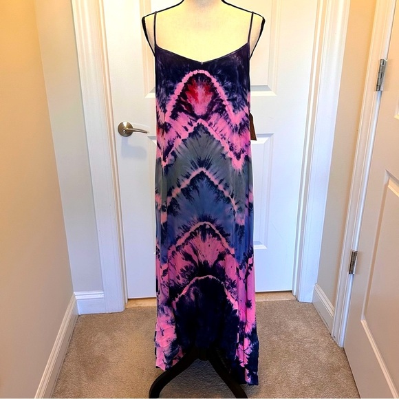 Billabong Black and Pink Tye-Dyed Maxi Sundress with Spaghetti Straps SZ L - Picture 1 of 8